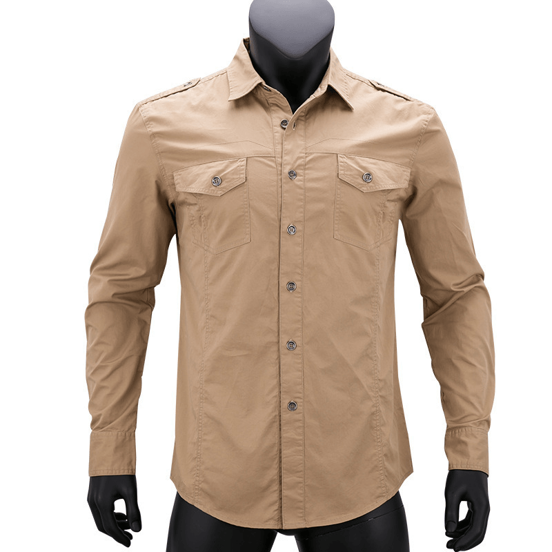 Men'S Military Long Sleeve Dress Shirt with Epaulets