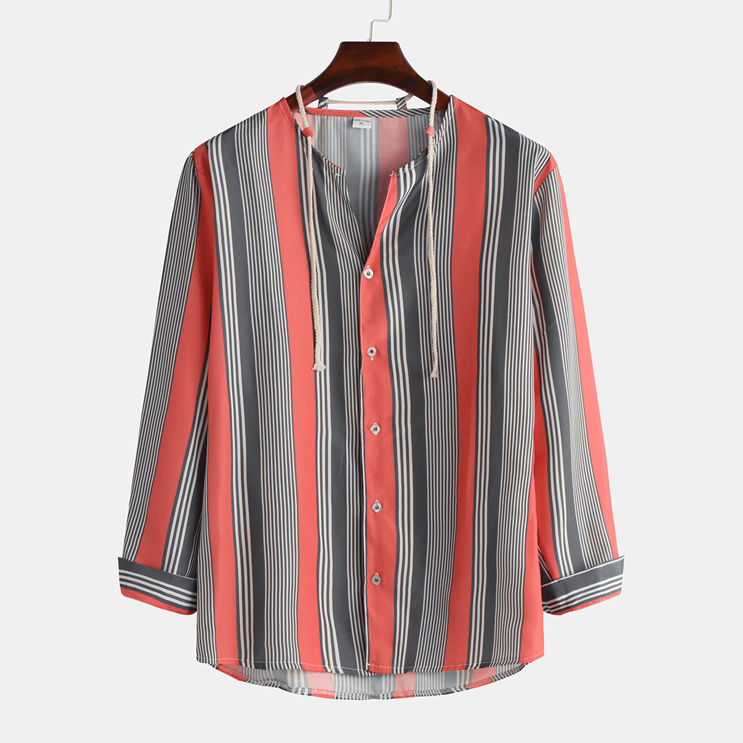 Colorful Stripe Fashion Drawstring Long Sleeve Casual Shirts