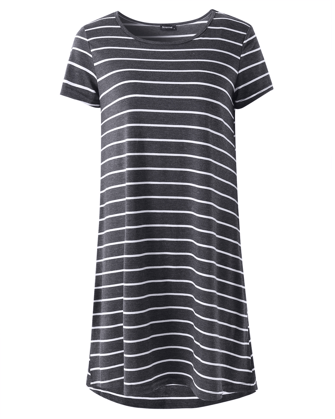 Striped O-Neck Short Sleeve Casual Summer Mini Shirt Dress