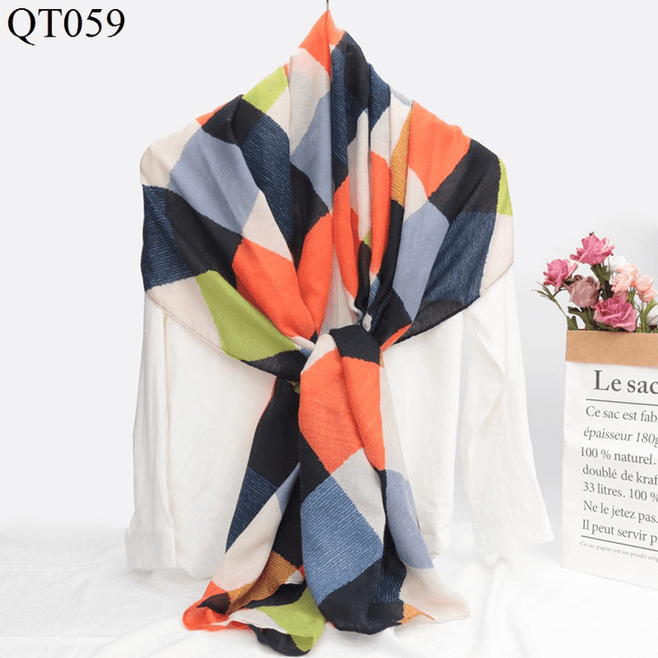 New Korean Style Cotton and Linen Scarf Women Fashion Trend Plaid Scarf Shawl Dual-Use