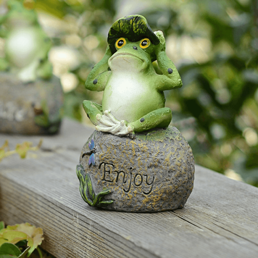 1PC Peace Hope Enjoy Frogs Fairy Garden Statues Art Figurines Outdoor Patio Ornament