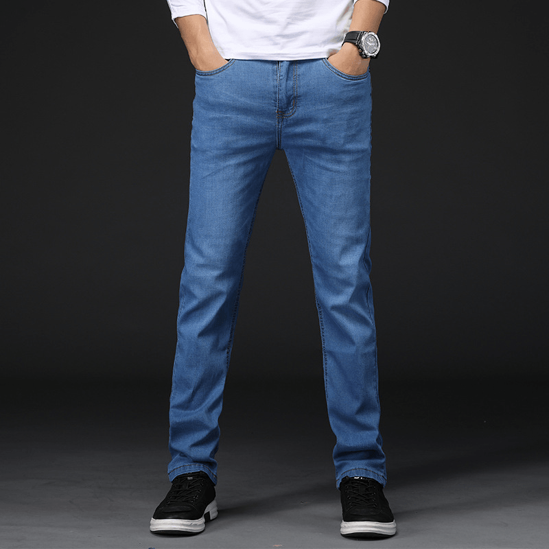 Men'S New Large Size Stretch Jeans Slim Small Straight Denim Pants