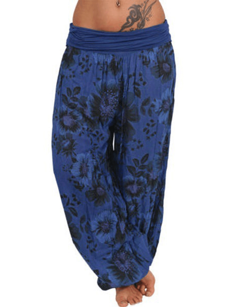 Women Floral Print Loose Casual Full Length Sport Pants - MRSLM