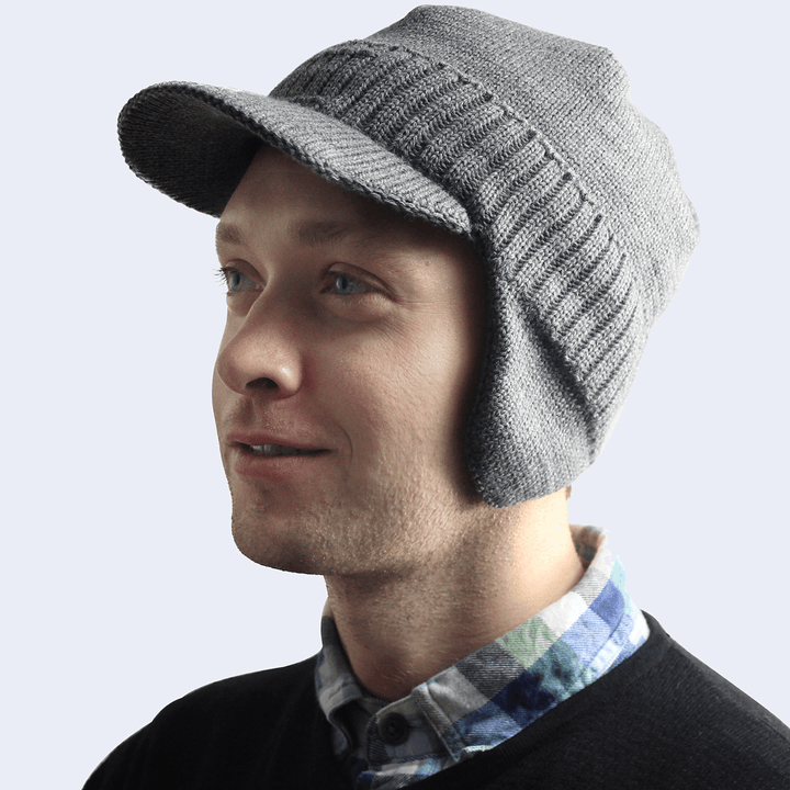 Men'S Velvet Hat with Eaves Autumn and Winter Pullover Cap Bib Set Ear Protection Warm Woolen Cap