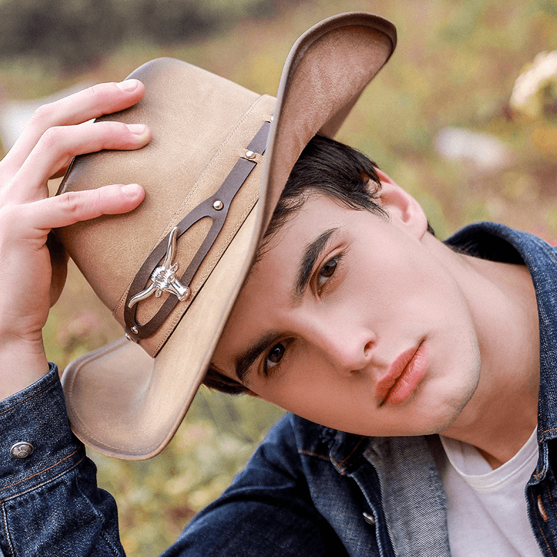 Men'S Hat Spring Western Cowboy Hat Summer Fashion Big Eaves Green