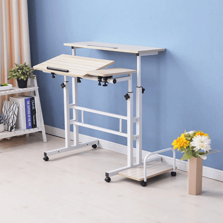 Computer Laptop Desk with Computer Case Rack Height Adjustable Table Mobile Rolling Stand-Up Table Workstation Home Office Furniture