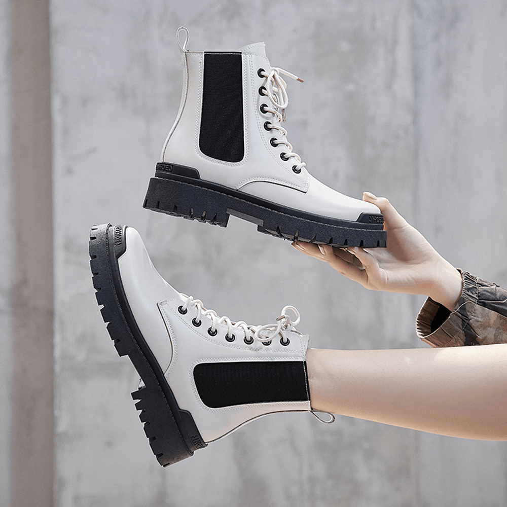 Women Casual Warm Slip Resistant Platform Lace up Combat Boots