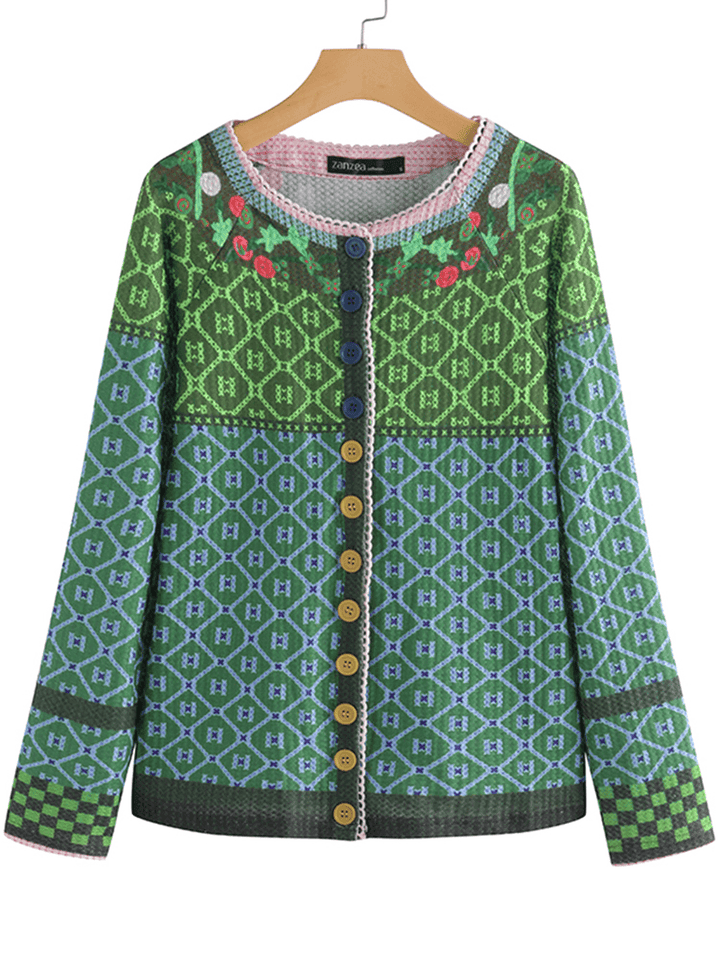 Ethnic Print Patchwork Long Sleeve Cardigans for Women