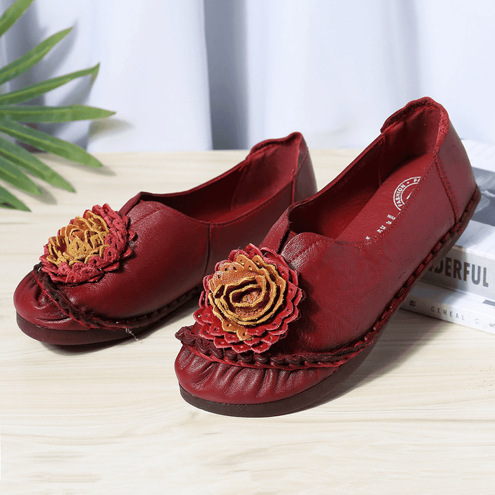 Women Folkways Stricing Flowers Comfy Soft Sole Casual Flat Loafers