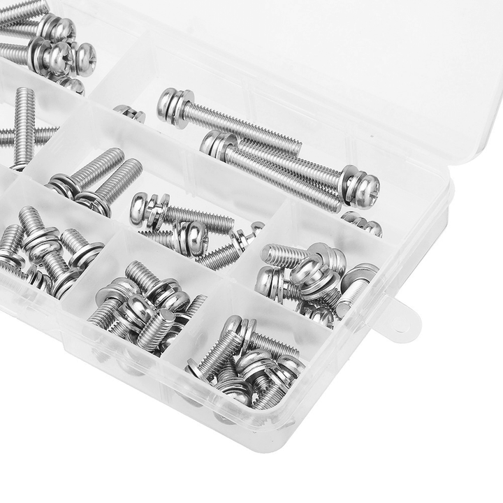 Suleve‚Ñ¢ M6SP1 50Pcs M6 Stainless Steel 10-40Mm Phillips Pan Head Machine Screw Washer Bolt Asortment