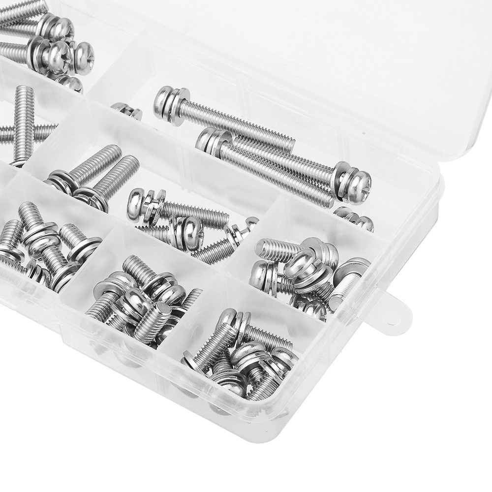 Suleve™ M6SP1 50Pcs M6 Stainless Steel 10-40Mm Phillips Pan Head Machine Screw Washer Bolt Asortment