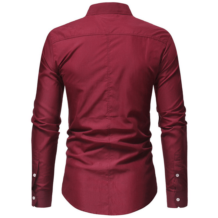 Mens Casual Business Stand Collar Slim Fit Long Sleeve Solid Color Shirts