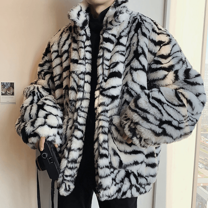 American Retro Tooling Jacket Loose Furry Faux Fur