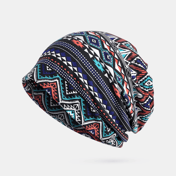 Women Winter Cotton Geometric Pattern Beanie Cap