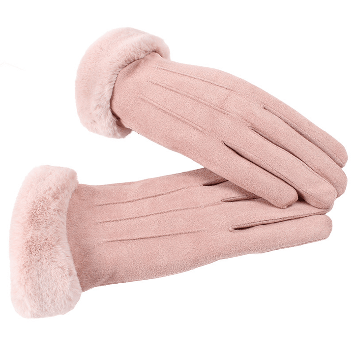 Women Warm Thick plus Velvet Lined Suede Windproof Gloves