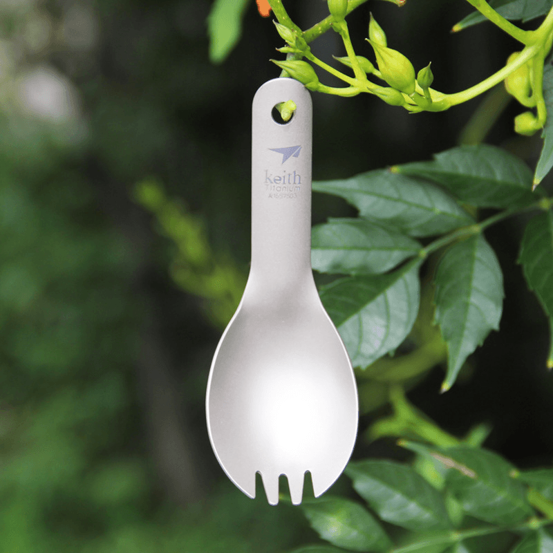 Keith Ti5312 Titanium Short Handle Ultralight Spork Spoon Outdoor Camping Picnic Children Tableware