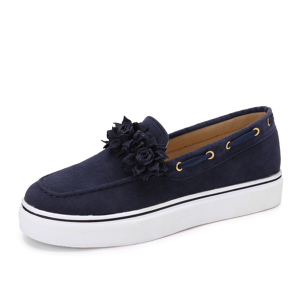 Women Suede Flower Comfy Lining Simple Solid Casual Loafers Shoes - MRSLM