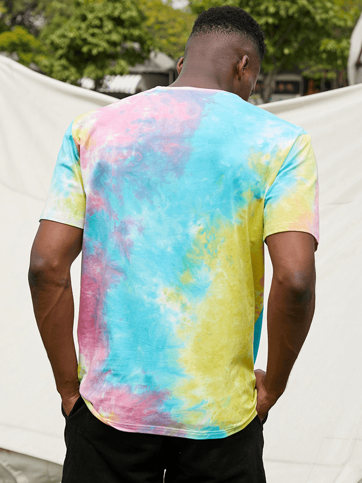 Mens Casual Butterfly Letter Print Street Tie Dye Short Sleeve T-Shirts