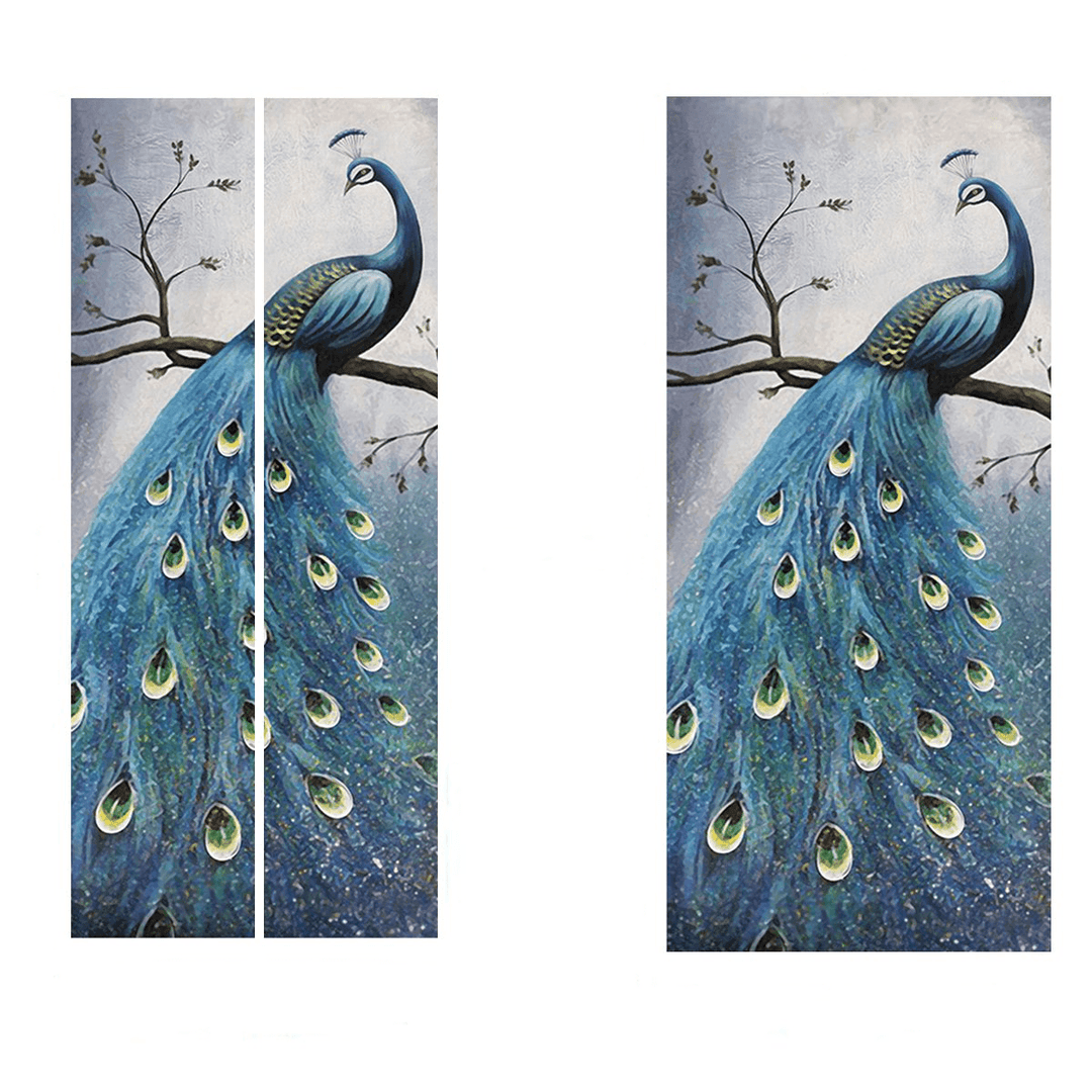 PVC Living Room Door Stickers Wallpaper Poster Peacock Waterproof Home Decoration