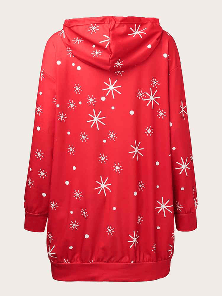 Women Christmas Santa Claus Pattern Side Pockets Long Sleeve Casual Hooded Sweatshirt