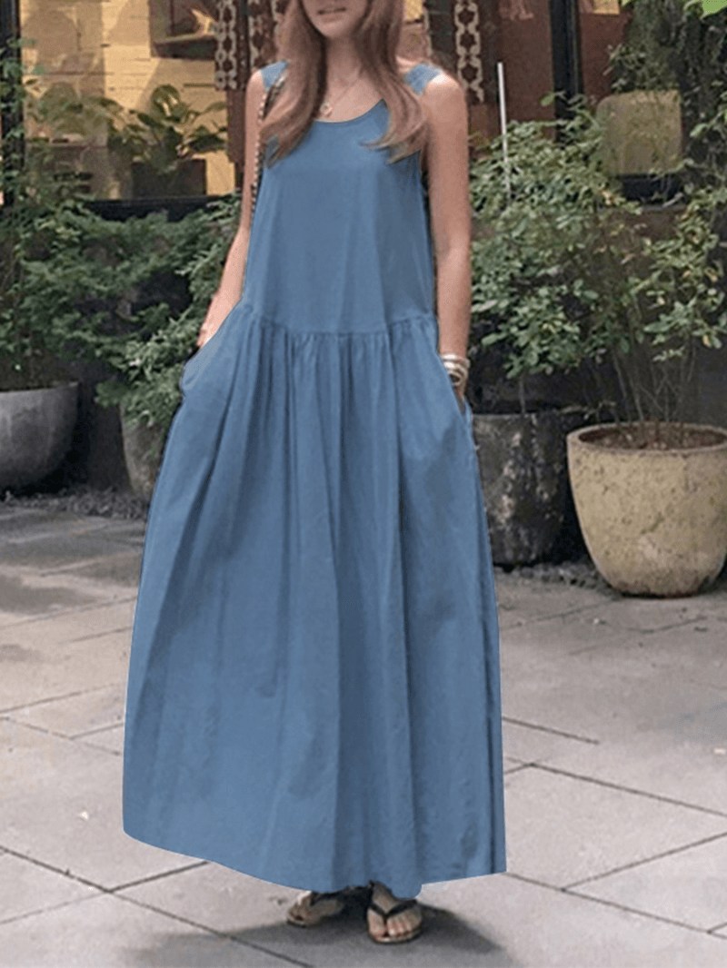 Retro European Bohemian Style round Neck Maxi Dress