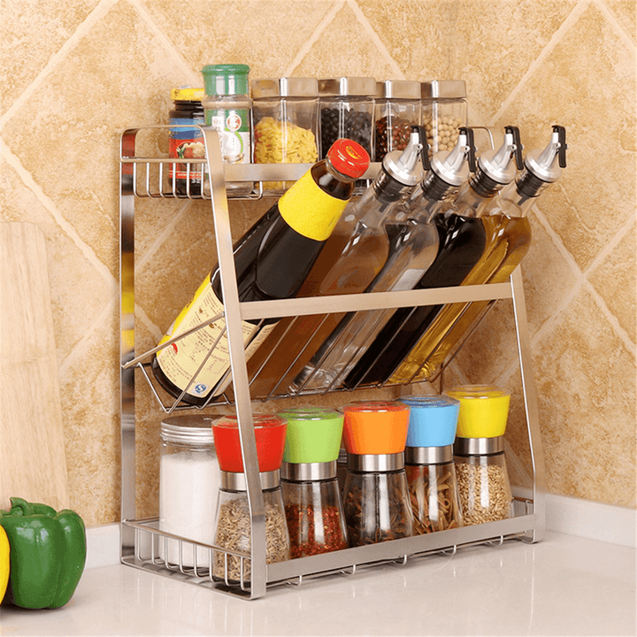 3 Layers Kitchen Spice Rack Stainless Steel Countertop Spice Jars Bottle Shelf