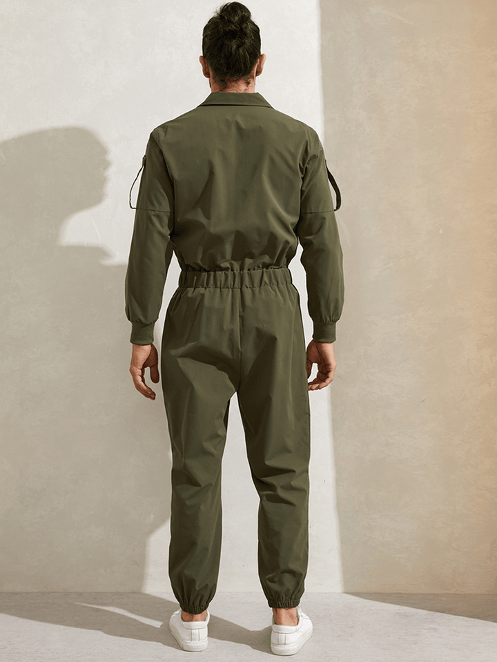 Mens Zipper up Lapel Collar Leisure Jumpsuit