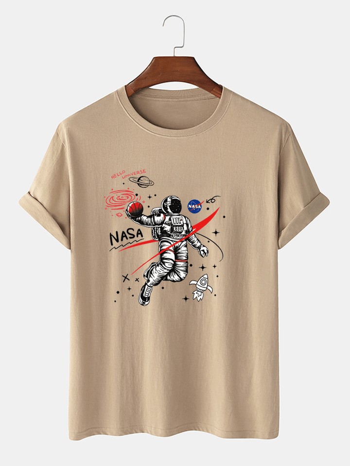 100% Cotton Designer Astronaut Print Loose Short Sleeve T-Shirts