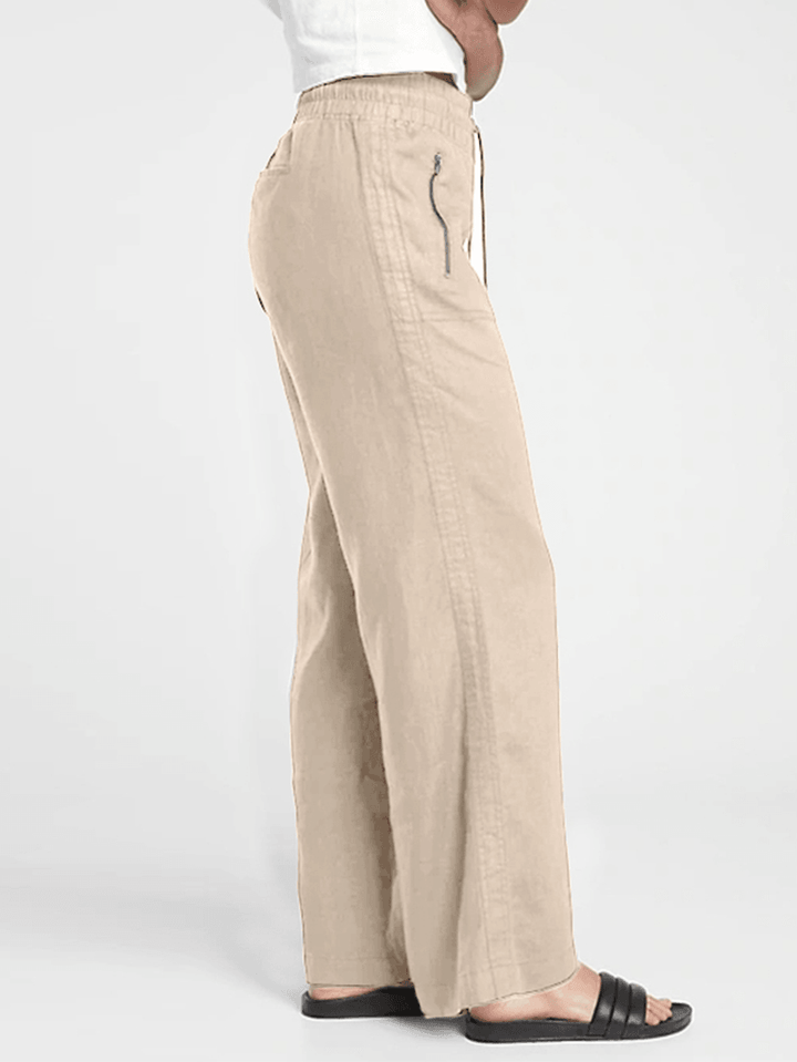 Solid Color Elastic Waist Side Pocket Simple Casual Wide Leg Pants for Women