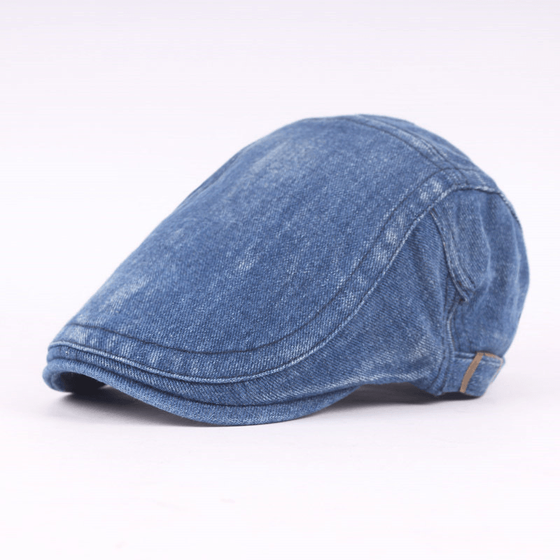 Mens Womens Washed Denim Adjustable Solid Painter Beret Hat - MRSLM