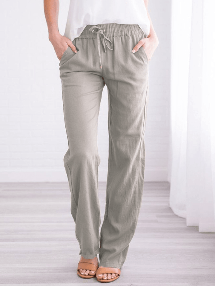 Women Casual Solid Color Elastic Waist Straight Pants