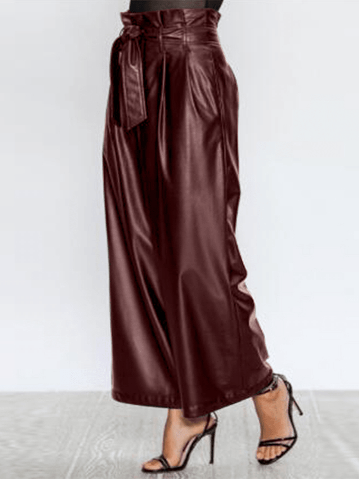 Women Causal High Waist Belted Wide Leg Pocket Pants