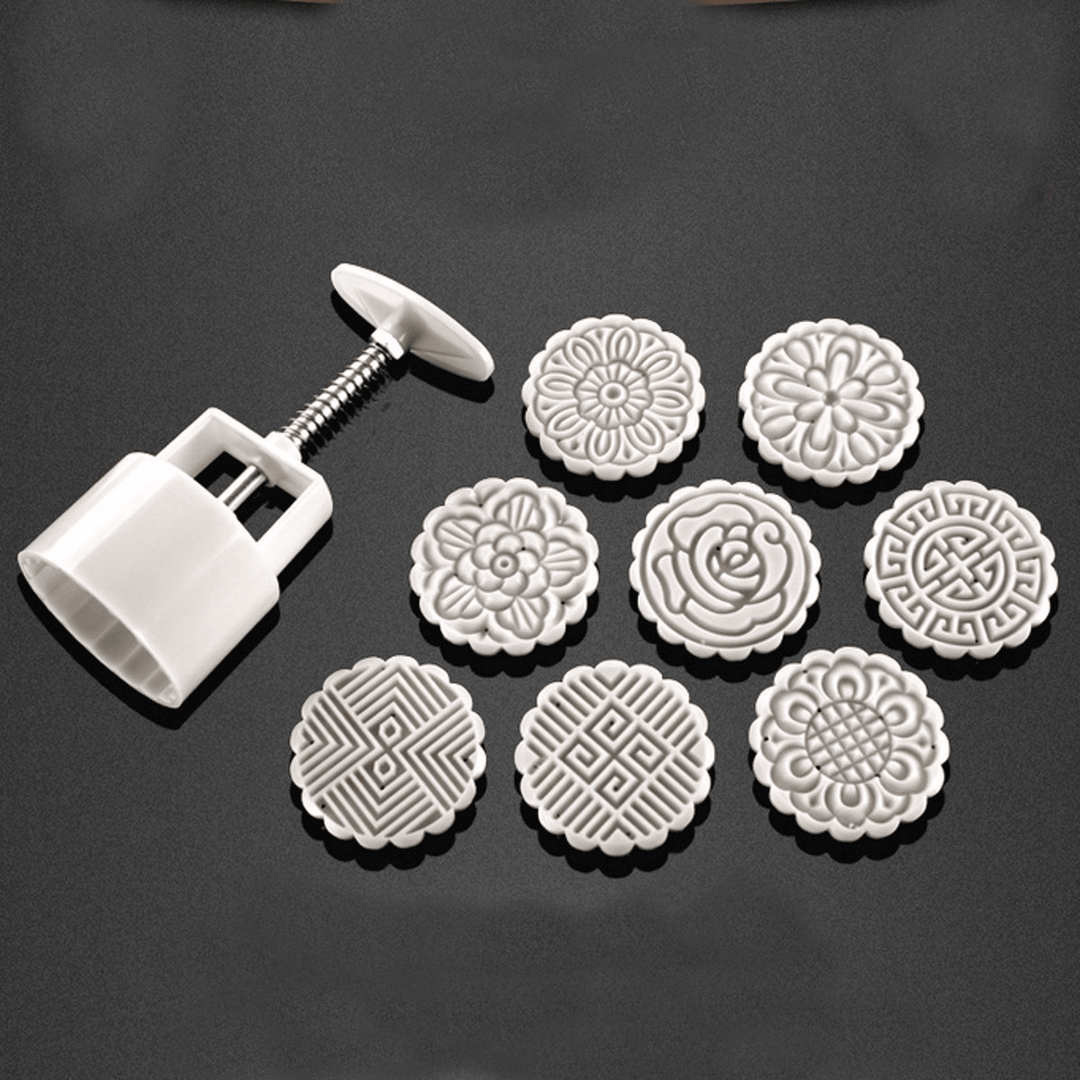 75G 8 Flower Stamps Moon Cake DIY Mould Hand Pressure Biscuit Pastry Mold Baking Tool