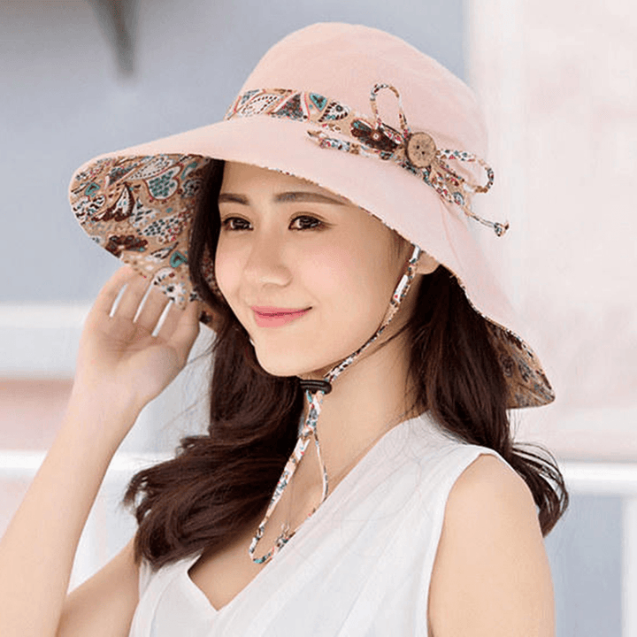 Multipurpose Foldable Anti-Uv Cap for Lady Print Beach Sun Hat Cotton Wide Brim Hat for Women Elegant Summer Hats