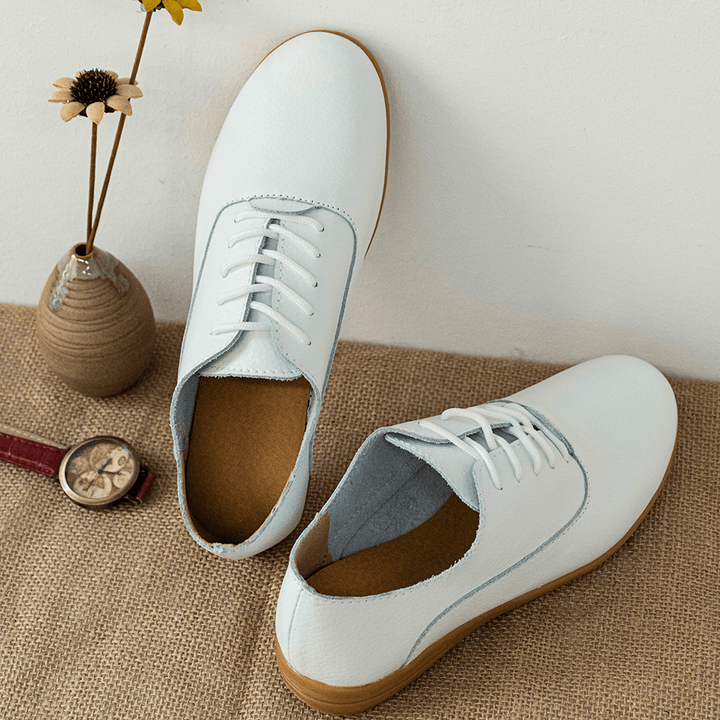 Women Slip Resistant Lace up Casual Leather Flats