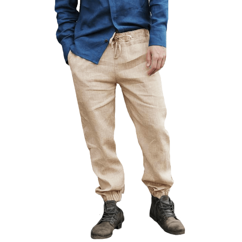 Mens Cotton Breathable Elastic Waist Casual Pants