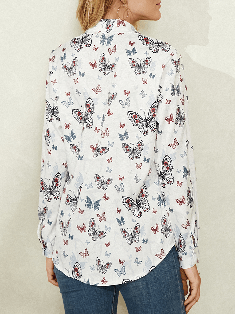 Women All over Butterfly Print Button up White Casual Shirt