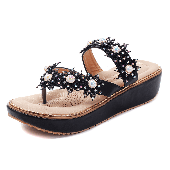 Retro Rhinestone Flowers Soft Slippers