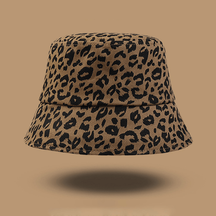 Women Cotton Leopard Pattern Print Fashion All-Match Sunscreen Bucket Hat - MRSLM