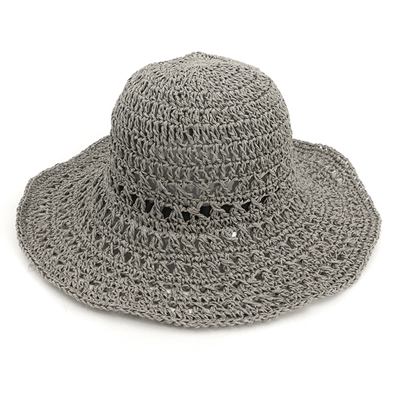 Women Summer Hollow Out Bucket Hat Outdoor Dress Beach Folding Woven Visor