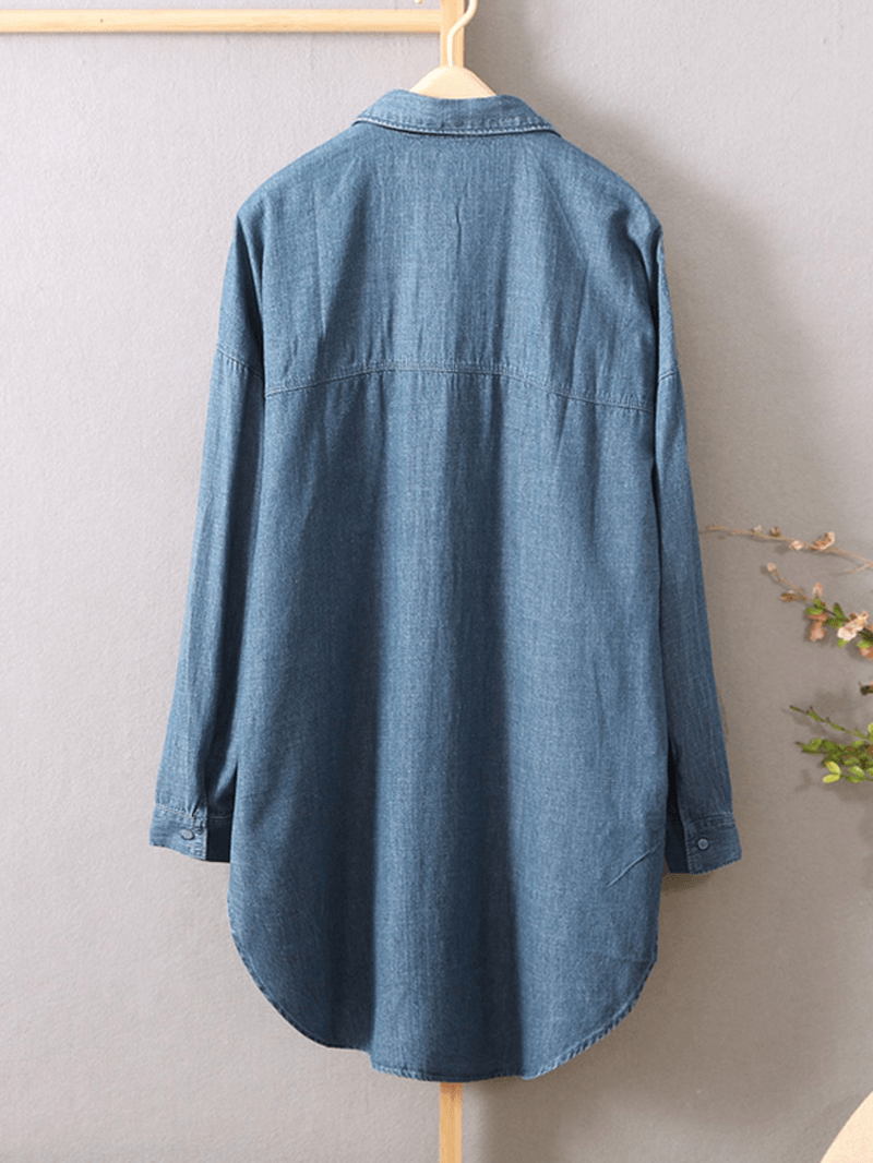 Women Long Sleeve Button down Shirts Casual Loose Denim Blouse