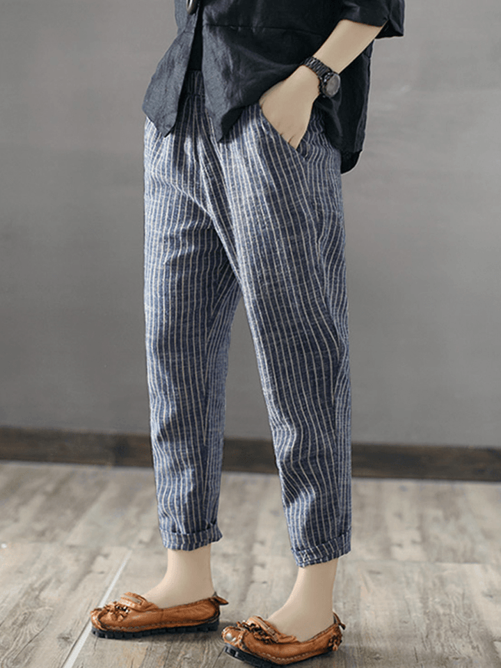 Women Striped High Waist Long Harem Pants Loose Trousers