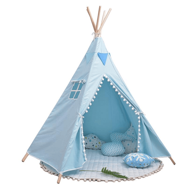 Children Portable Folding Tent Baby Game House with Fur Balls and Curtains Tent for Kid Walking Cushion