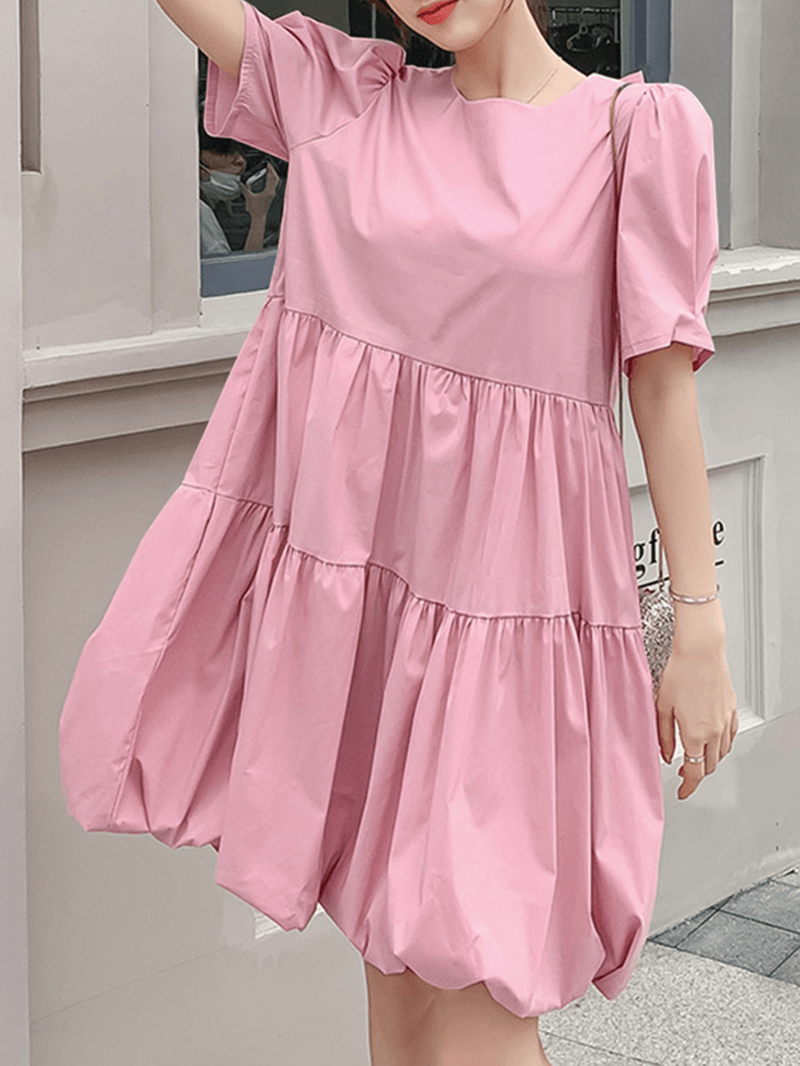 Leisure Short Sleeve Pleating Loose Summer Dress - MRSLM