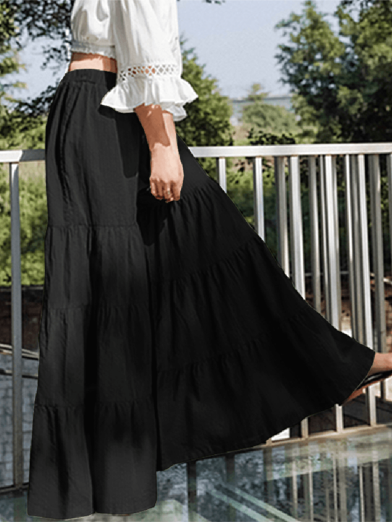 Women Flare Swing Wide Leg Pants Casual High Waist Culottes Skirt