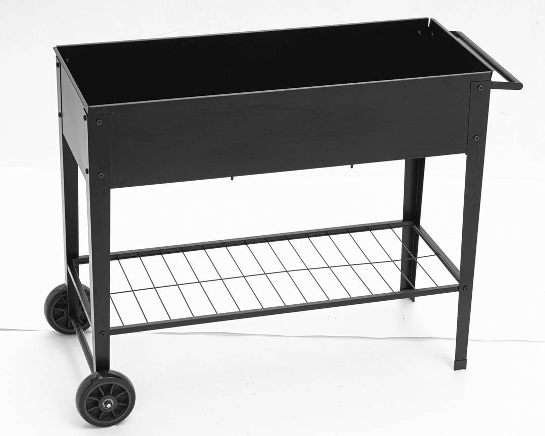 KINGSO Raised Garden Bed Elevated Planter Box Outdoor on Wheels Mobile Planter Garden Bed Box for Herb Vegetable Flower Backyard Patio Durable Steel Planter with Shelf, 42 L X 19 W X 31 H