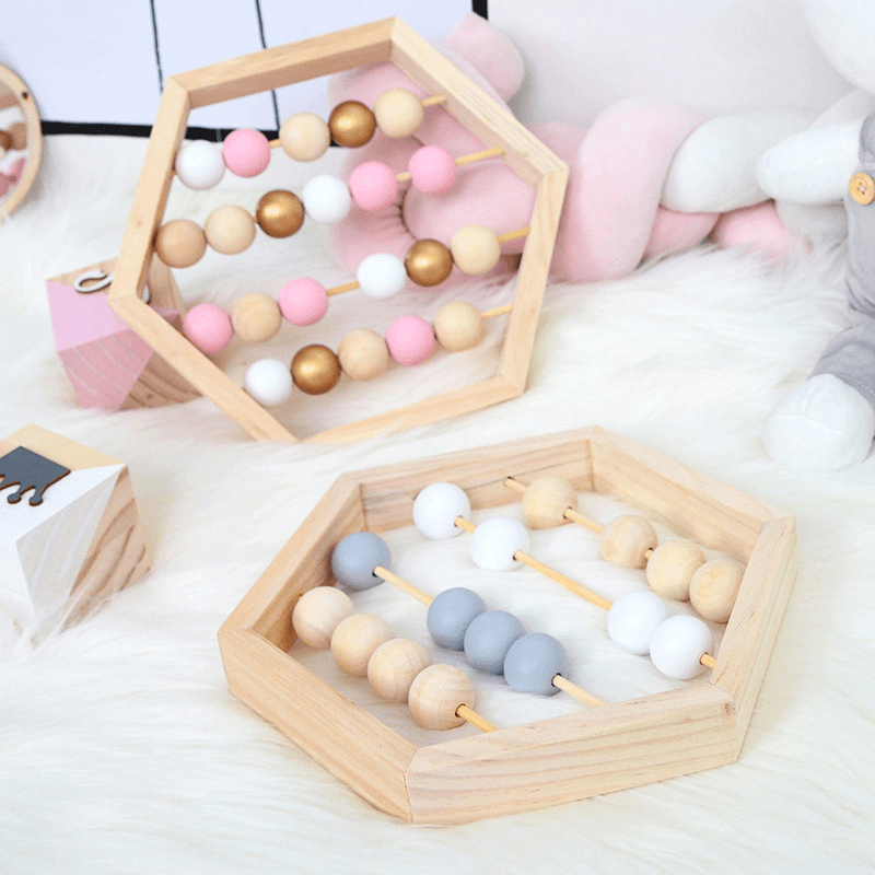 Hexagonal Wooden Abacus Beads Early Childhood Education Toys