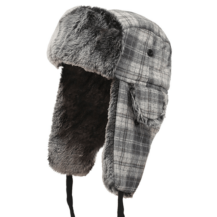 Mens Womens Plaid plus Velvet Earmuffs Ushanka Trapper Hat - MRSLM