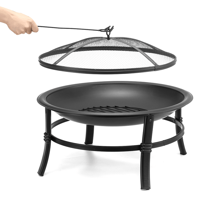 26Inch Outdoor Fire Pits BBQ Grill Wood Burning Stove with Mesh Spark Screen Cover for Camping Picnic Bonfire Patio Backyard Garden Beaches Park