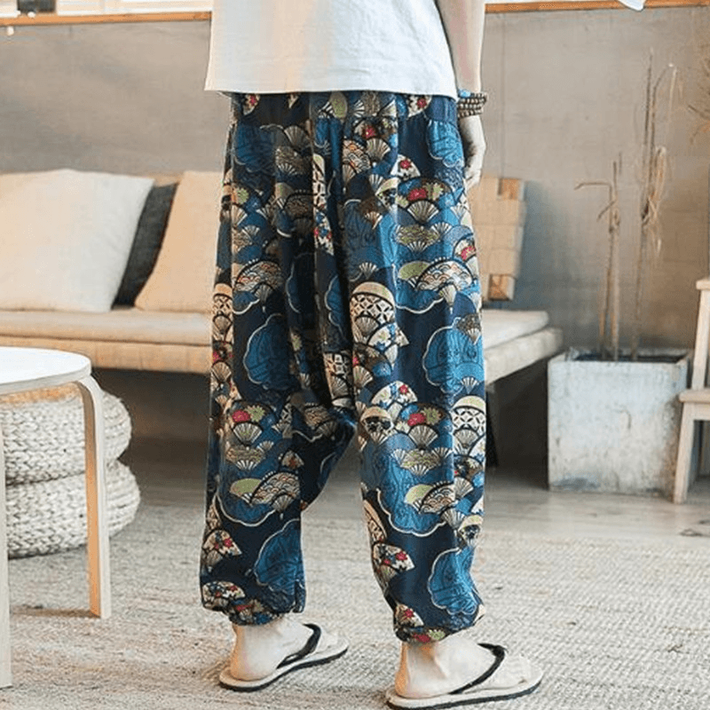 Mens Ethnic Pattern Printe Floral Harem Yoga Baggy Pants